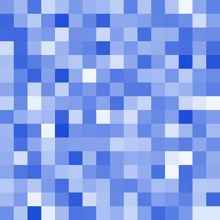 The noise of the spot in photo 1, phone A, scene 1: a 16 by 16 grid of pale and blue pixels